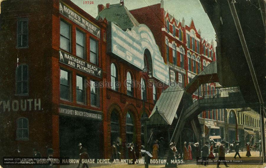 Postcard: Rowes Wharf and Narrow Gauge Depot, Atlantic Avenue, Boston, Massachusetts